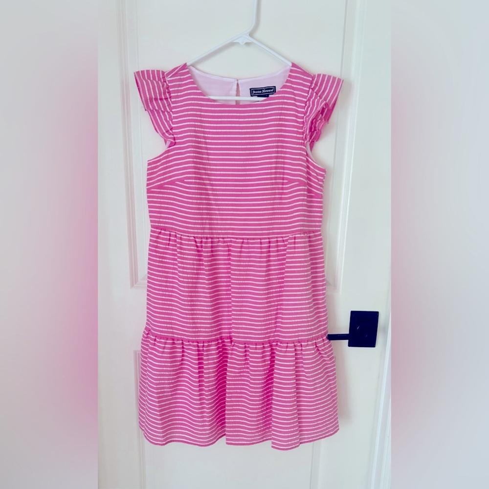Jessica Howard Pink and White Tiered Sundress with Flutter Cap Sleeves